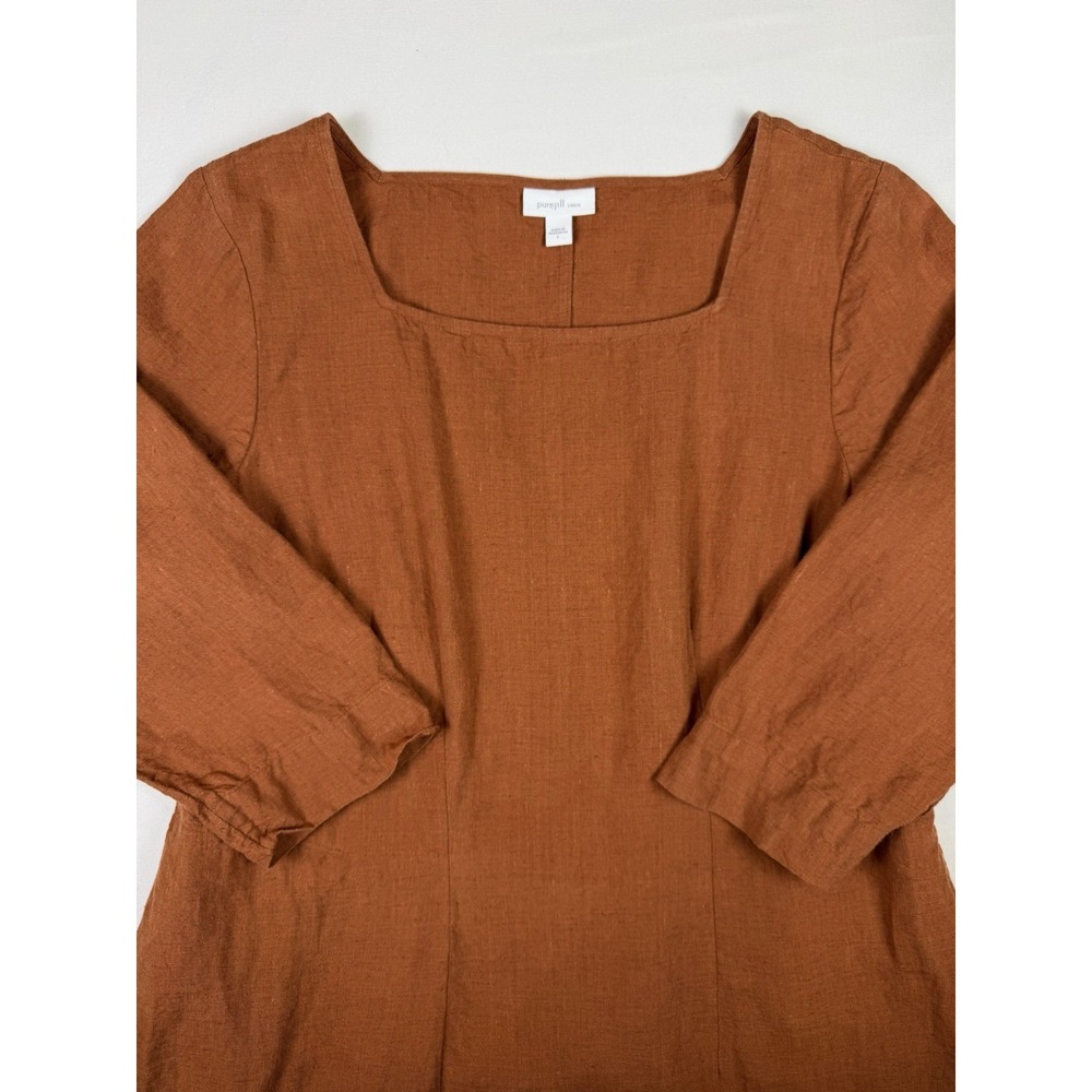 J. Jill Pure Jill Linen Square Neck Midi Dress Rust Terracotta Lagenlook‎ Sz Lg - Picture 7 of 8